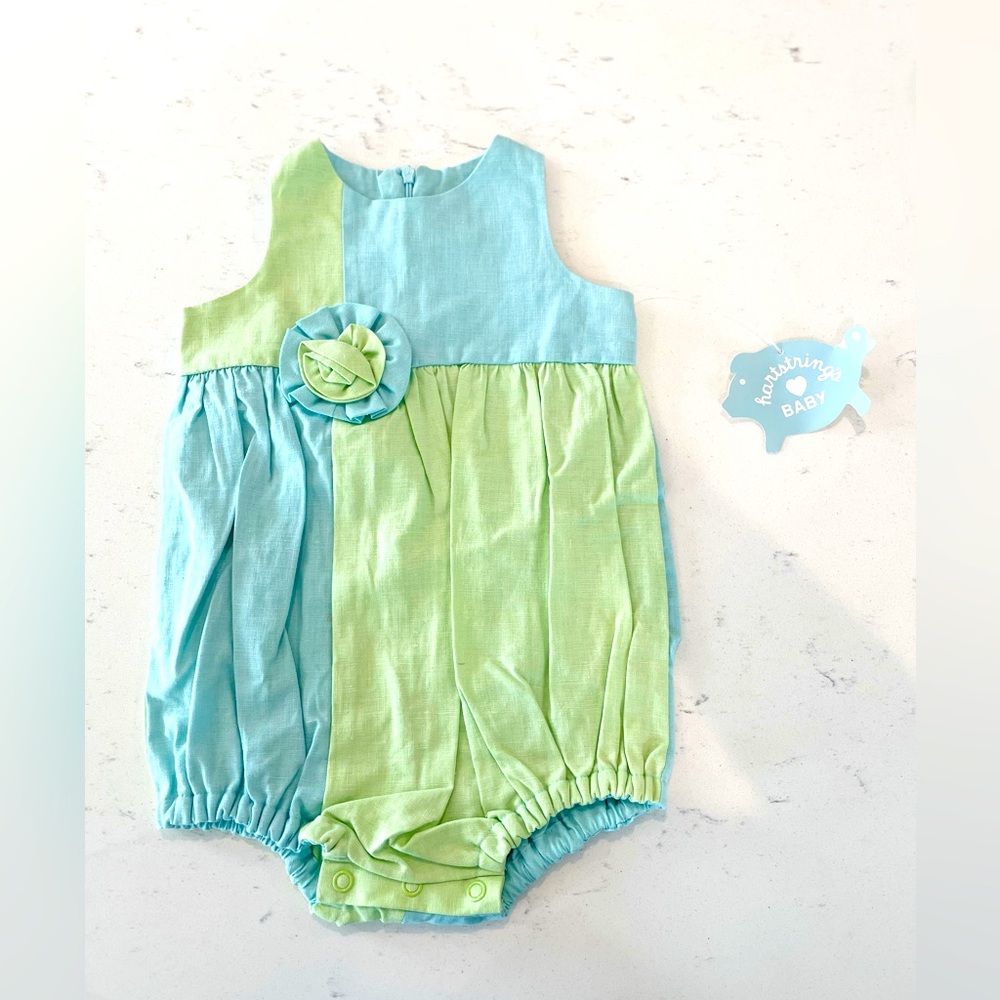 Hartstrings Baby Vintage Blue Green Bubble Romper Onesie Size 18 Months NWT